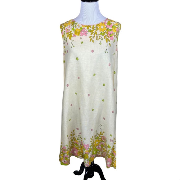 Vintage Dresses & Skirts - Vintage 50s 60s Cream Floral Sheath Style Retro Dress Handmade Size Medium